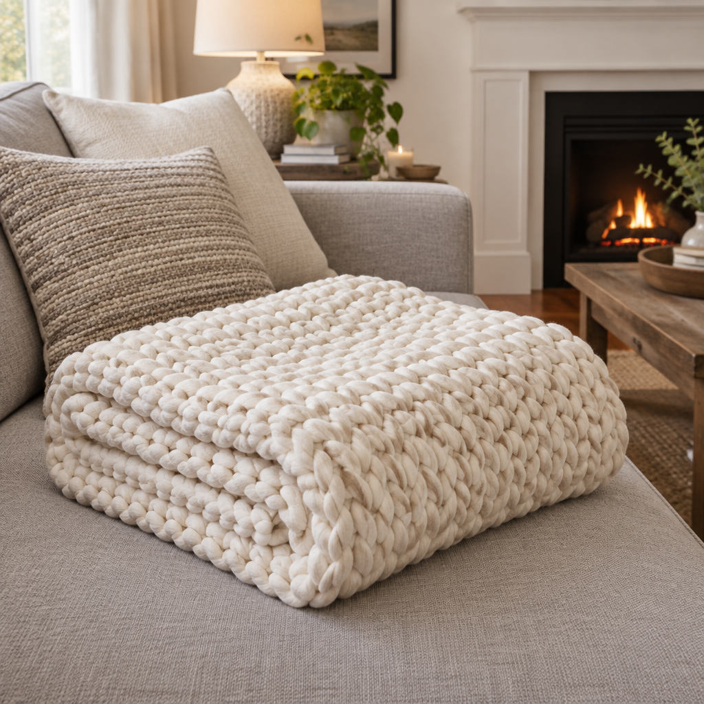 Chunky Knit Cotton Throw Blanket